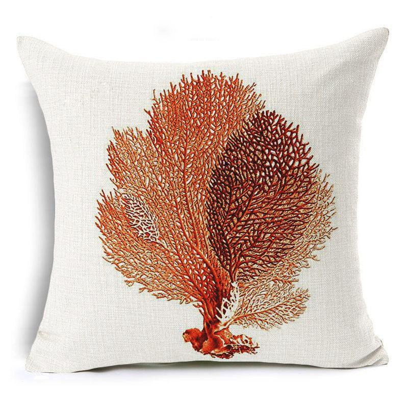 Hand-painted Marine Style Undersea Creatures Starfish Seahorse Seagrass Coral Linen Pillowcase Cushion Set Decorative Pillow