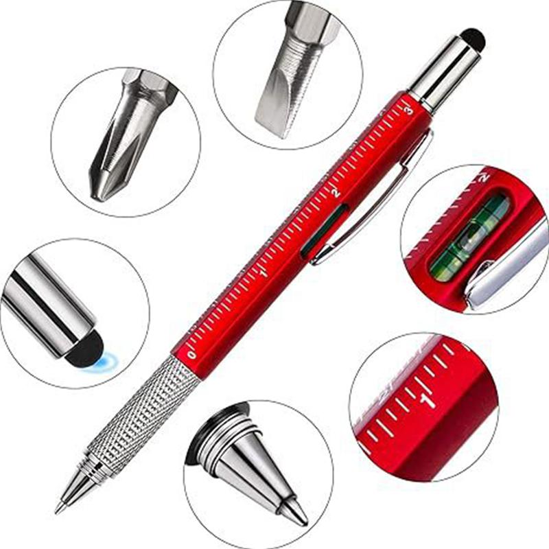 7 In 1 Multifunctional Pen Touch Screen Stylus Capacitive Pen With Screwdriver Ruler Levelgauge Refillable Ballpoint Pencil Tool