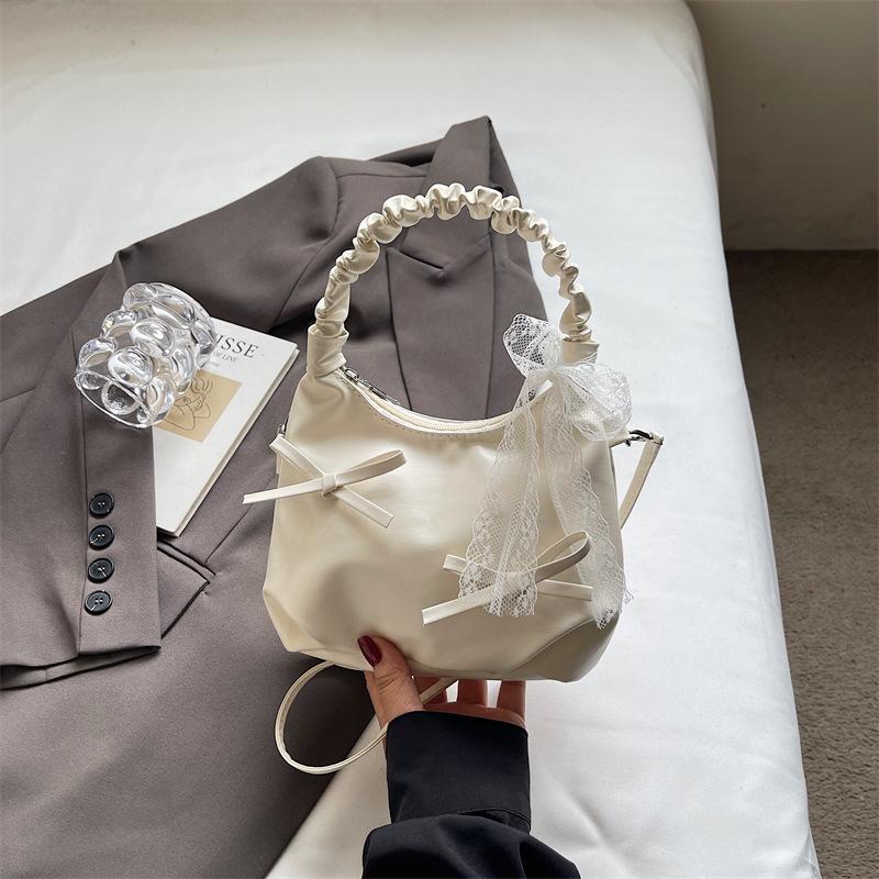 

Ballet style bow handbag female sweet girl pearlescent shoulder messenger bag work commuter small bag Without pendant
