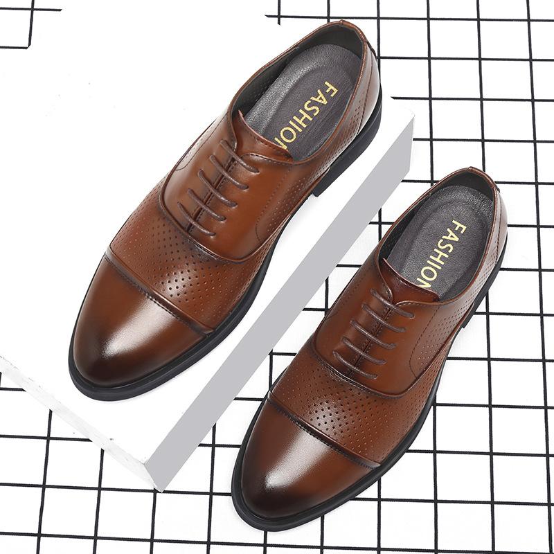Large size hollow men's shoes size 202546 men's summer three-joint hole shoes formal leather shoes men's