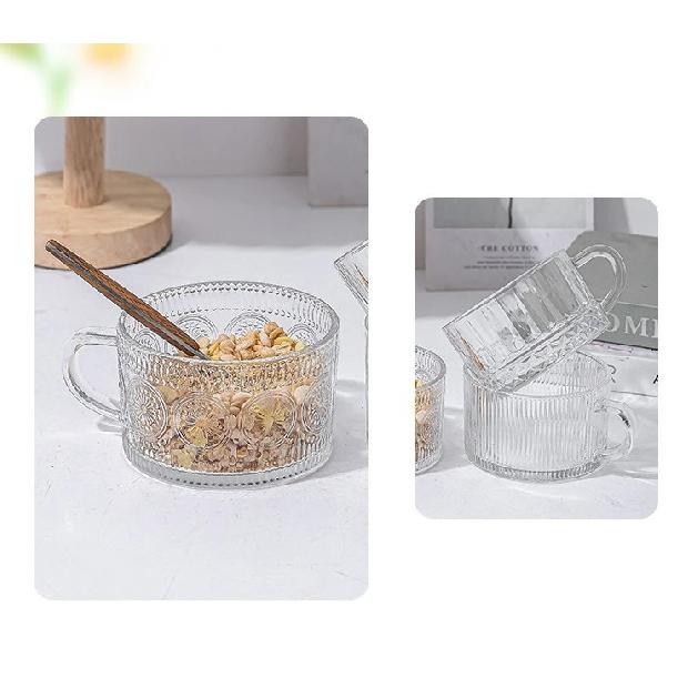 Taza de Desayuno de Vidrio Vintage Transparente Leche Avena Hogar Jugo Avena Tazas de Café con Asa Cristalería Transparente