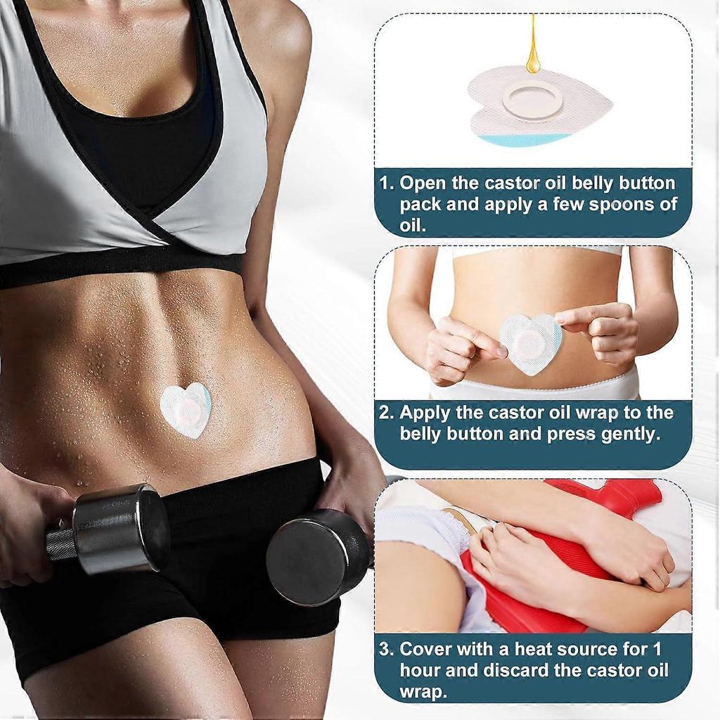 50pcs Castor Oil Wrap for Belly Button, Heart Shape Self-Adhesive & Highly Absorbent Castor Oil Wrap Pack for Belly Button Pad Patches Waterproof Di