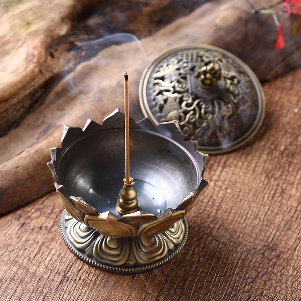 Incense Holder Vintage Zinc Copper Alloy Flower Shaped Incense Bowl Home Decoration