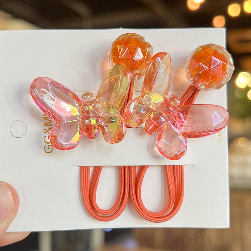 2PCS Lovely Cartoon Transparent Butterfly Girls Elastic Hair Bands Princess Hair Accessories Children Hair Ties Baby Headwear