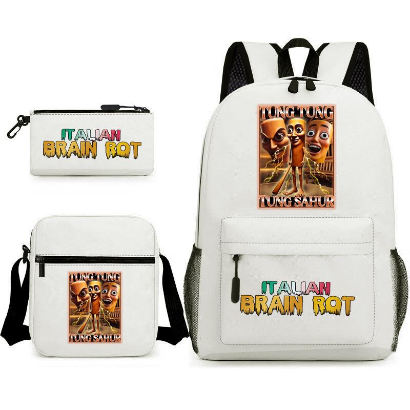 School Bag Tongtongsahur Cartoon Abstract Shanhaijing Primary School Students and Teenagers Backpack Three-piece Set L