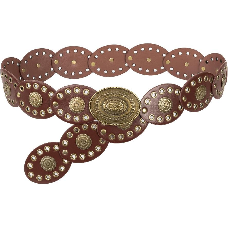 Wide Disc Belt for Women - PU Leather Western Cowboy Cowgirl Waist Belts