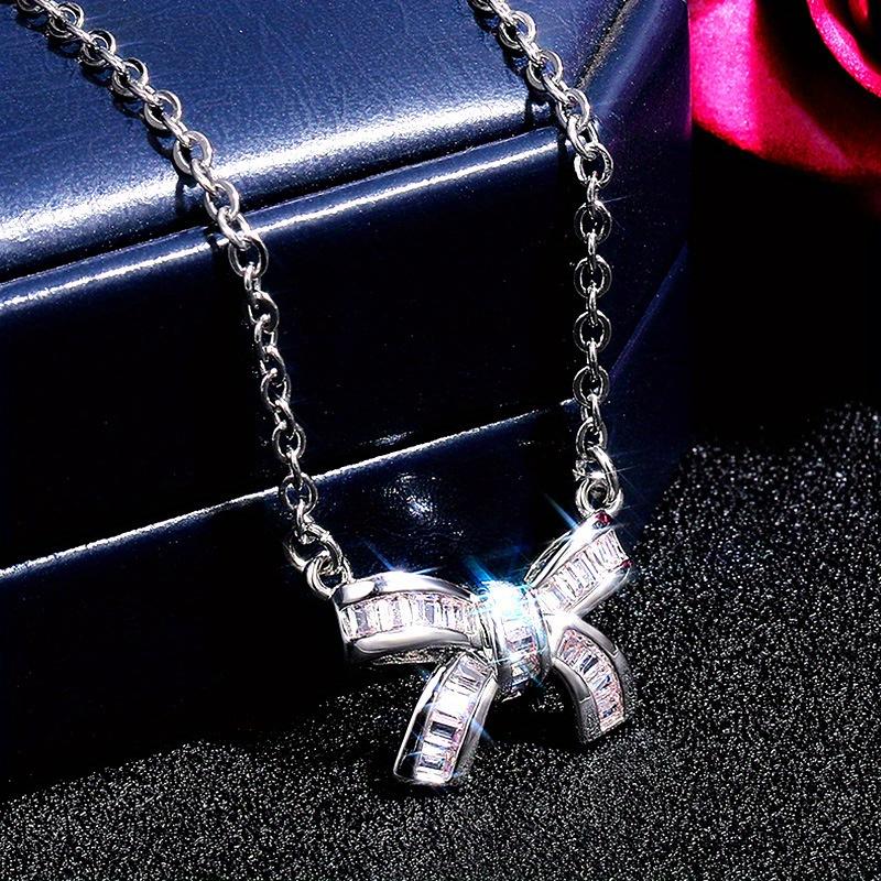 1Pc Fashionable, Inlaid with Synthetic Zircon, Bow Necklace, Fashionable and Versatile