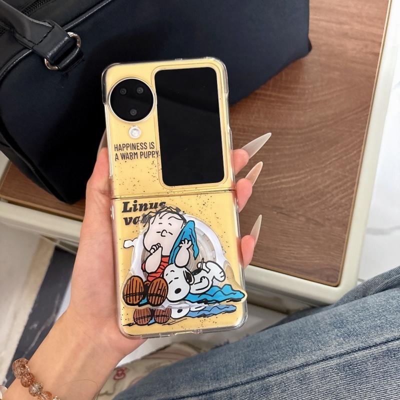 Luxury Cute splash-ink Funny Snoopy Folding Magsafe Wireless Charge Phone Case For OPPO Find N3Flip N2Flip Magnetic Holder