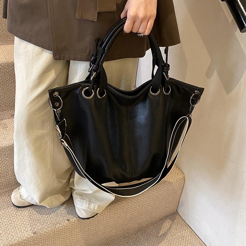 

Большая вместимость, новая ретро однотонная повседневная простая сумка через плечо, переносная сумка через плечо чёрный