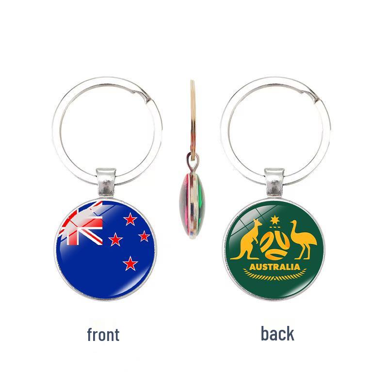 World Cup Top 32 National Flags & Team Emblems Double-sided Keychain