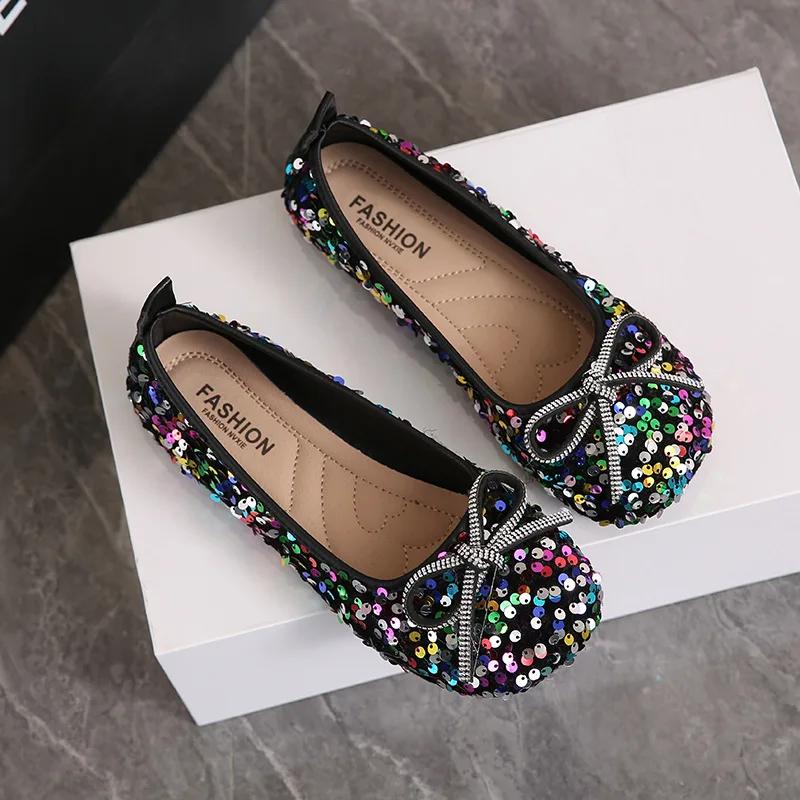 Fashion 2025Women Bling Flats Shoes Casual Walking Shoes Spring New Round Toe Bowtie Female Fashion Brand Dress Zapatillas Mujer