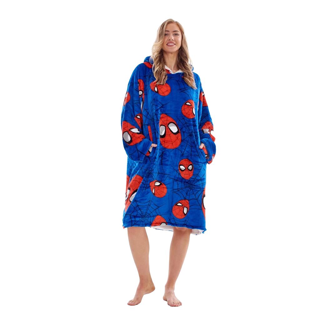 Spider-Man Childrens/Kids Fleece Sherpa Lined Oversized Blanket Hoodie