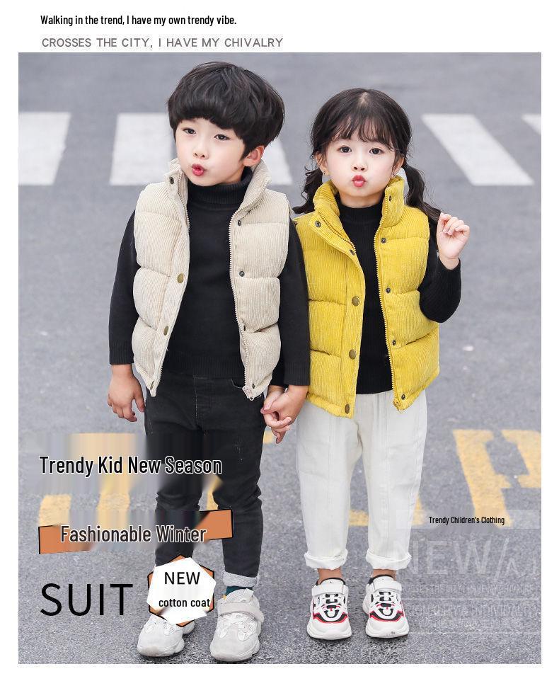 Kinder verdickte Cord-Daunenweste - Warme ärmellose Jacke für Jungen & Mädchen