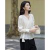 Women's Lyocell Blend V-Neck Blouse with Irregular Hem