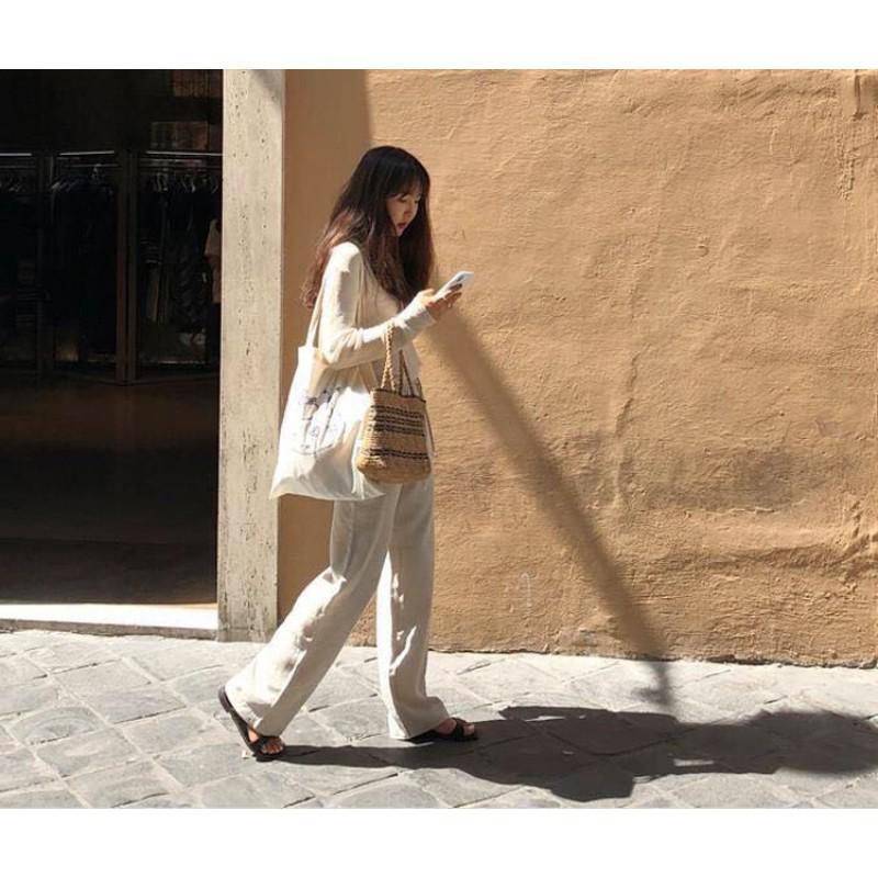 South Korea Ins Style Official Website Similar Thin Cotton Grey Cloth Bag All-matching Casual Abstract Printed Shoulder Environmentally Friendly