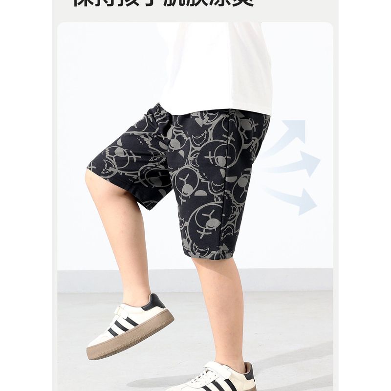 Summer Children s Pants, Kids  Sports Shorts, Reflective Full-Print Cartoon Bear Five-Point Pants, Mid-Length Pants, Boys  Summer Wear Black 120