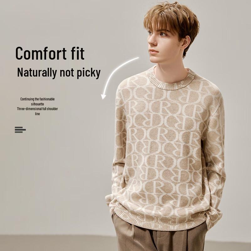 Luozi Men's Winter Jacquard Crew Neck Wool Sweater