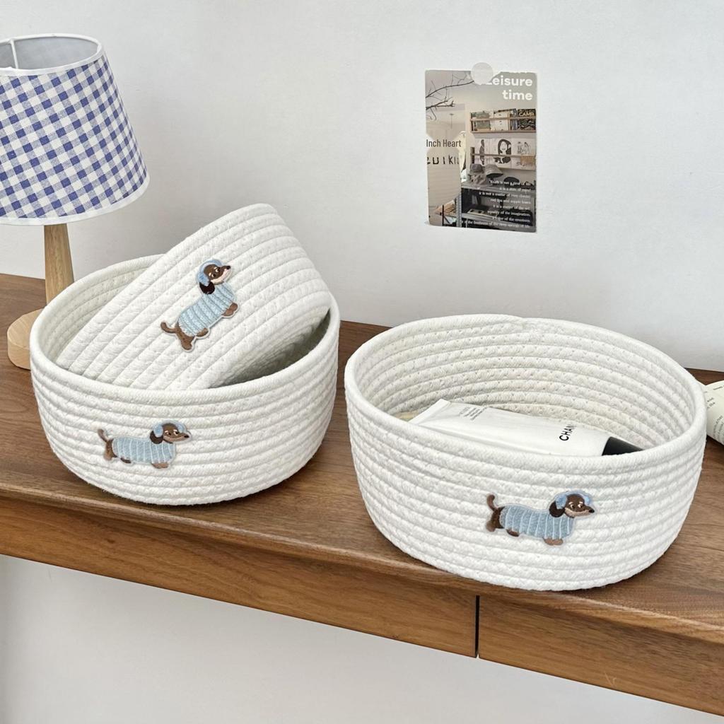 Blue Ear Dog Cotton Rope Storage Basket - Perfect for Snacks, Toys, and Sundries
