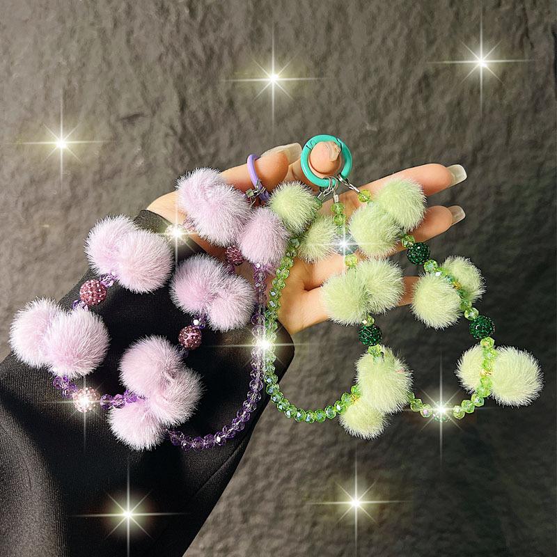 New Furry Crystal Rhinestone Phone Chain for Women, Wrist Hanging Decoration, Autumn and Winter Plush Phone Chain, Short Style Wholesale