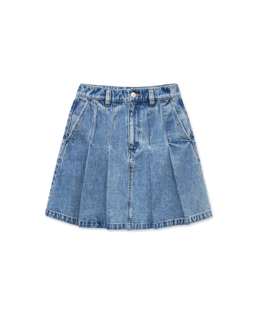 Yale Denim Pleated Skirt_Light Blue
