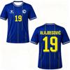 Men's Comfortable Sports Football T-Shirt, Featuring a Blue Base with a Signature Print Design of a Football Star