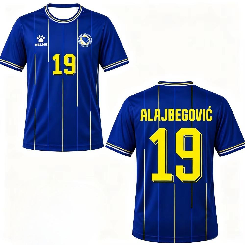 Men's Comfortable Sports Football T-Shirt, Featuring a Blue Base with a Signature Print Design of a Football Star