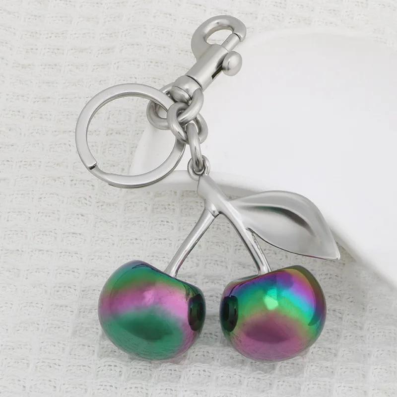 Gradient Color Cherry Pendant Summer Fruits Cherries Pendant Keyring for Coach Handbag Shoulder Bags Accessories Gift