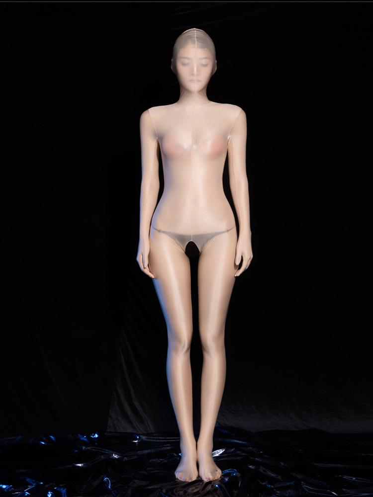 Oil Shiny Full Cover Bodysuit Cocoons Body Stockings Sheer See Thourgh Glove Sexy Tight Open Crotch Bandage Leotard Rompers