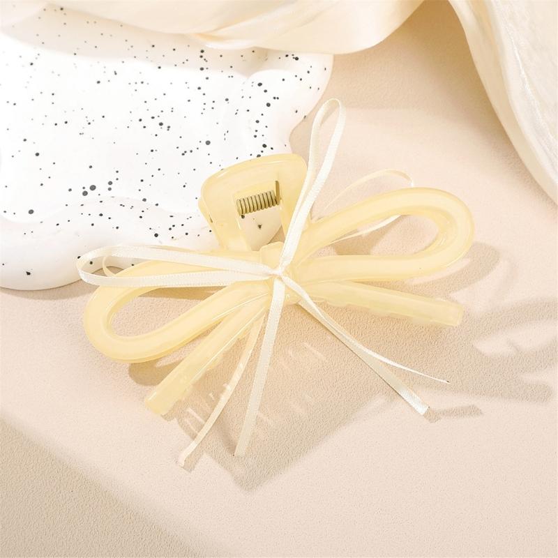 Lightweight Ergonomic Hair Claw Clip With Ribbon Bows Practical Acrylic Hairpin Hair Ornament For Office School Styling