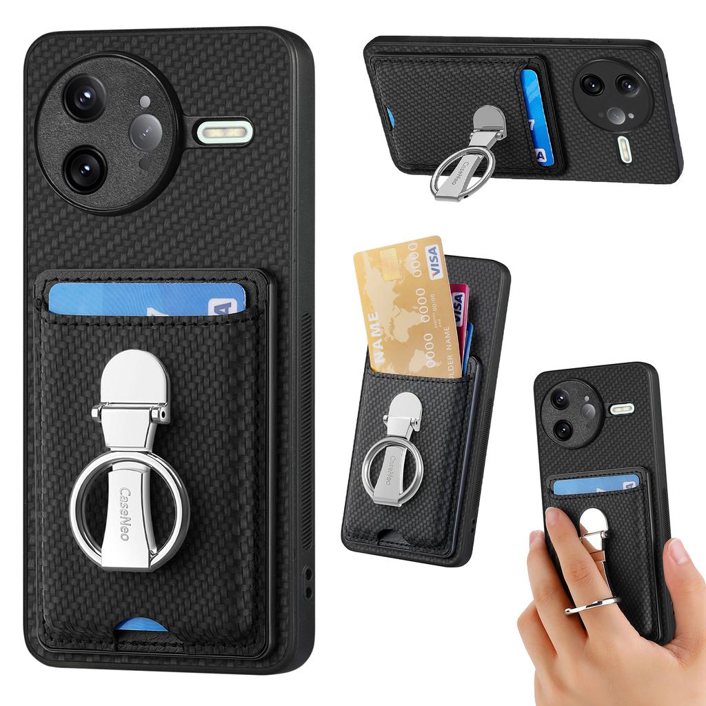 Für Xiaomi Poco F7 Ultra 5G/Xiaomi Redmi K80 Pro 5G Leder Handy-Rückseite mit Ständer und Kartenfächern Carbonfaser-Textur