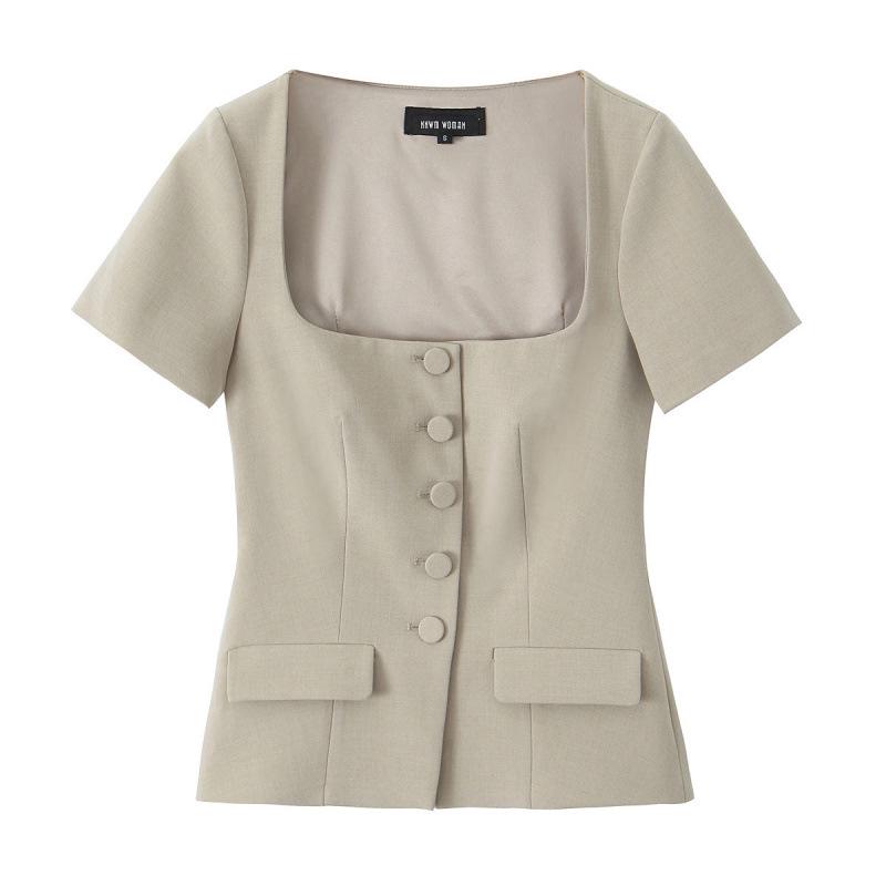 

Женский осенний топ в европейском и американском стиле с квадратным вырезом и коротким рукавом 8750554 Small