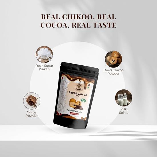 TAWNY Choco Chikoo Twist Instant Premix – Rich Chocolate & Chikoo , Smooth & Creamy Café-Style Beverage, Made with Natural Ingredients (Pack of 3)