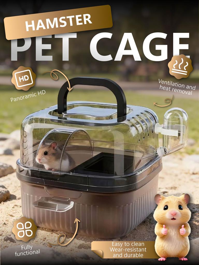Hamster Haustierkäfig mit Panorama-HD-Sicht – Tragbarer, belüfteter Kleintiertransporter & Habitat