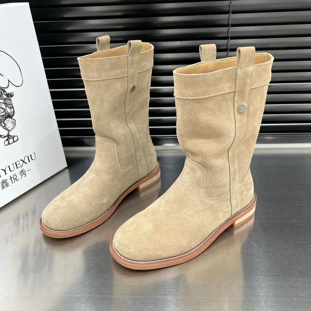 Fashion Suede Women Snow Mid Calf Boots Flats Fashion Shoes Woman 2025 Trend Walking Winter Chelsea Boots Goth New Mujer Short Botas