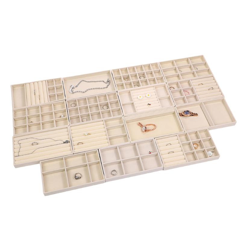 Velvet Jewelry Display Tray With Multi Compartments For Rings Earrings Bracelets Necklaces Storage Box Organizer Case
