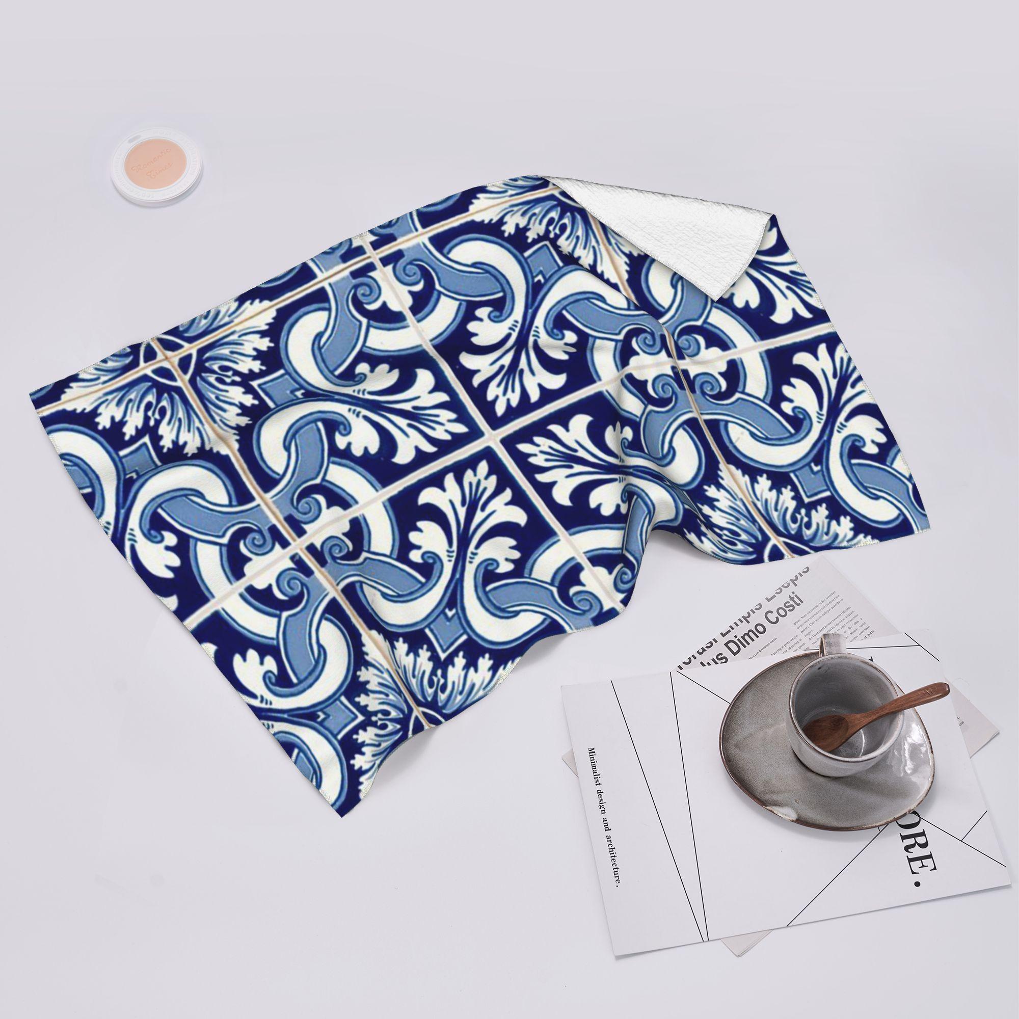 Ka Chen Muxi White Azulejo Lisbon Azulejos Lisboa Soft Face Towel Quick Dry Pool Bath Cotton Towels Breathable