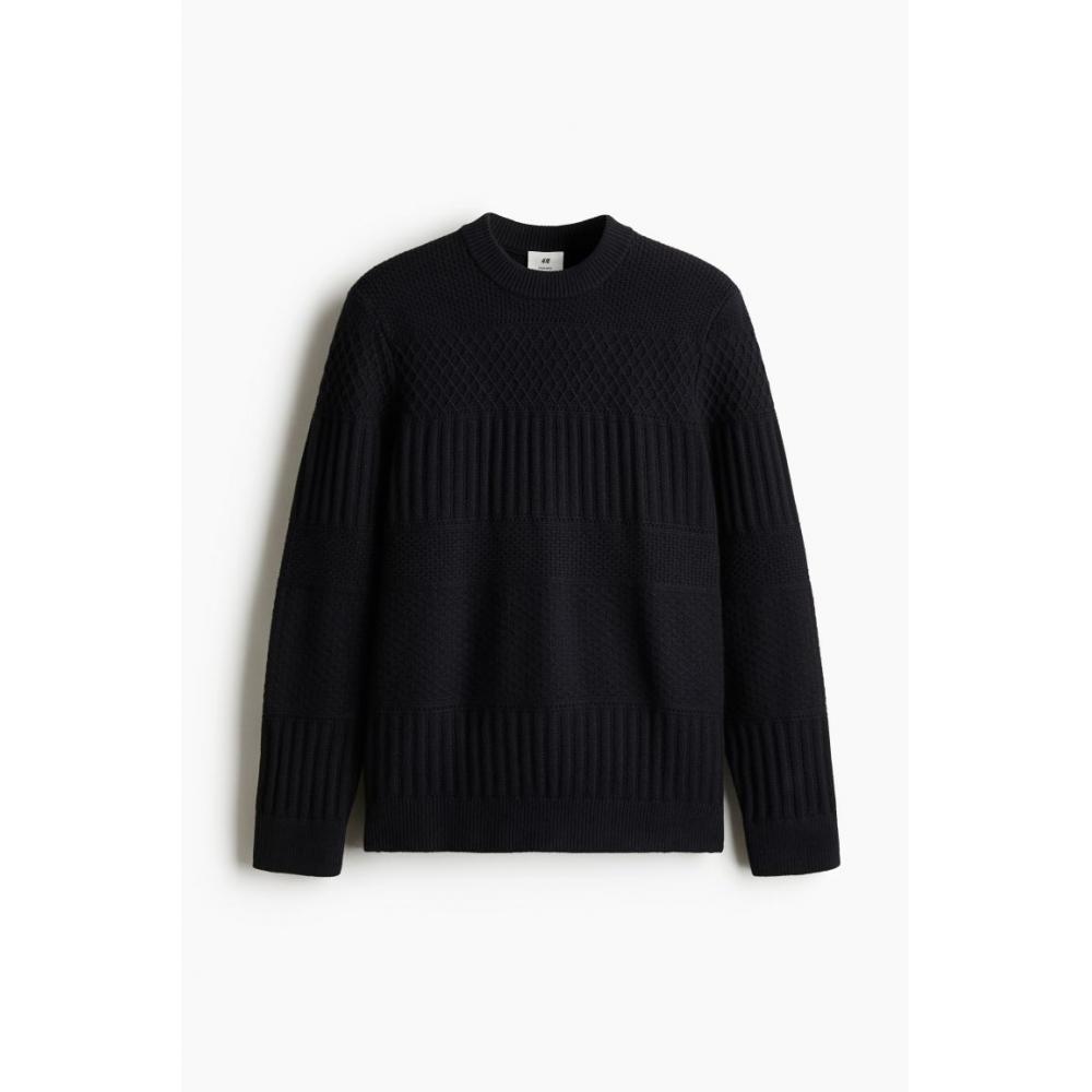 H M Regular Fit Textured Knit juMper Navy Blue