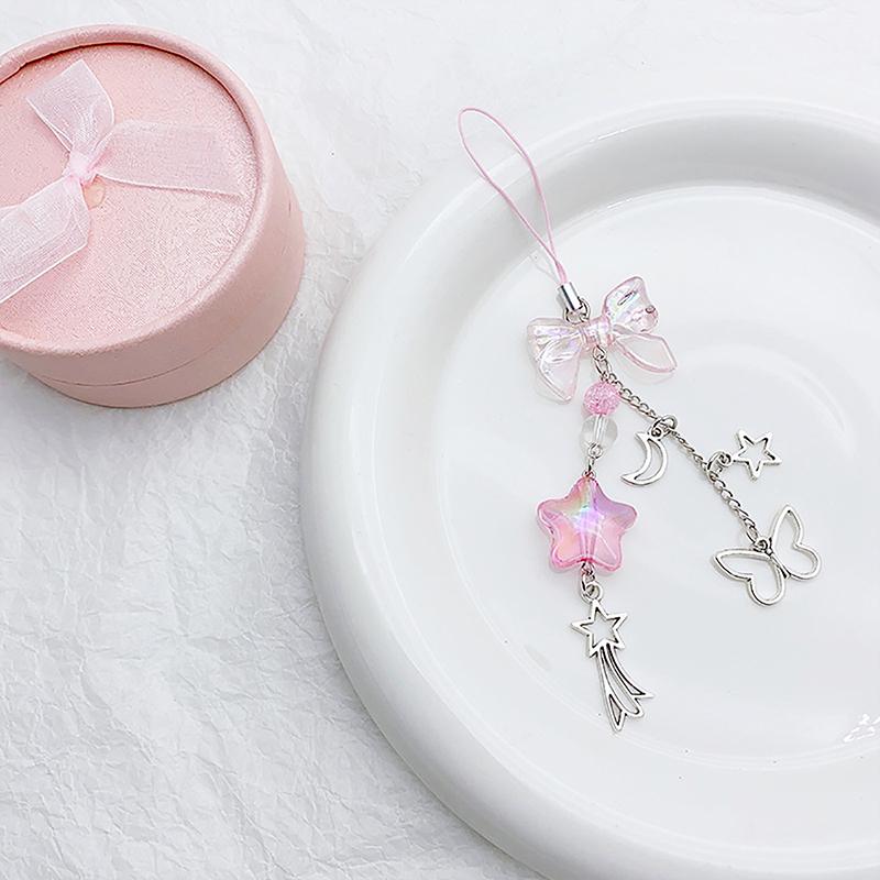 

Kawaii Sweet Star Bow Phone Charms Подвеска Милая Бабочка Бисерный Брелок Ручной Работы Для Женщин Девочек Модные Сумки Украшения Подарки A2