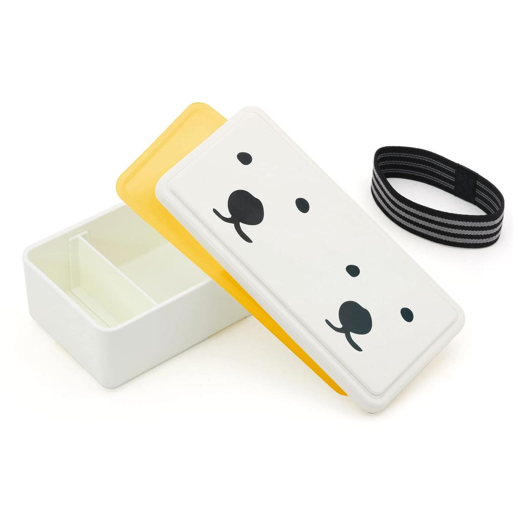 Miyoshi Seisakujyo Twins Square Lunch Box with Integrated Ice 500ml X X Single Easy Clip Buckle Microwave Dishwasher Safe White Bear Made In GEL-COO