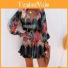 Floral Print Vneck Long Sleeve Dress With Ruffle Hem For Spring Summer Womens Fashion
