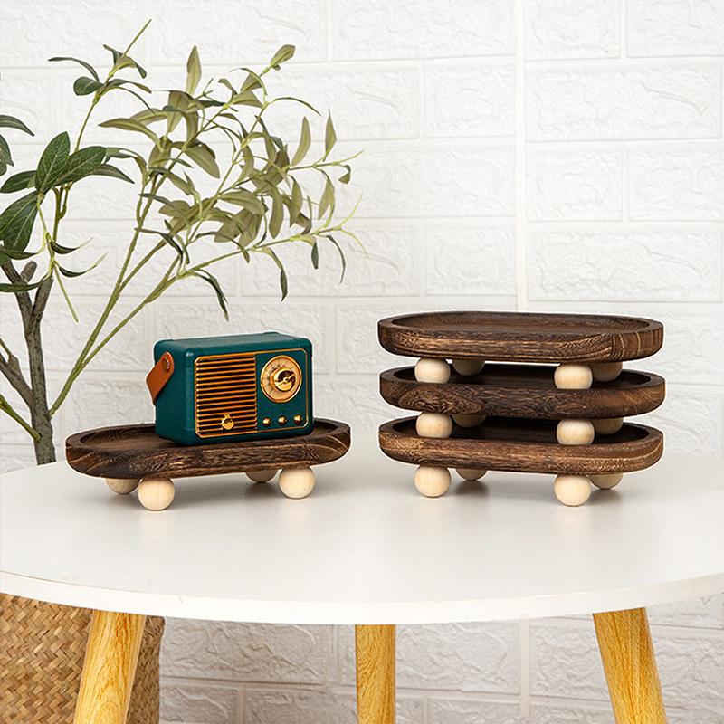 Decorative Wooden Tray Wooden Riser Tray Multi-Functional Round Oval Decorative Tray Pedestal Stand Bathroom Jewelry Counter