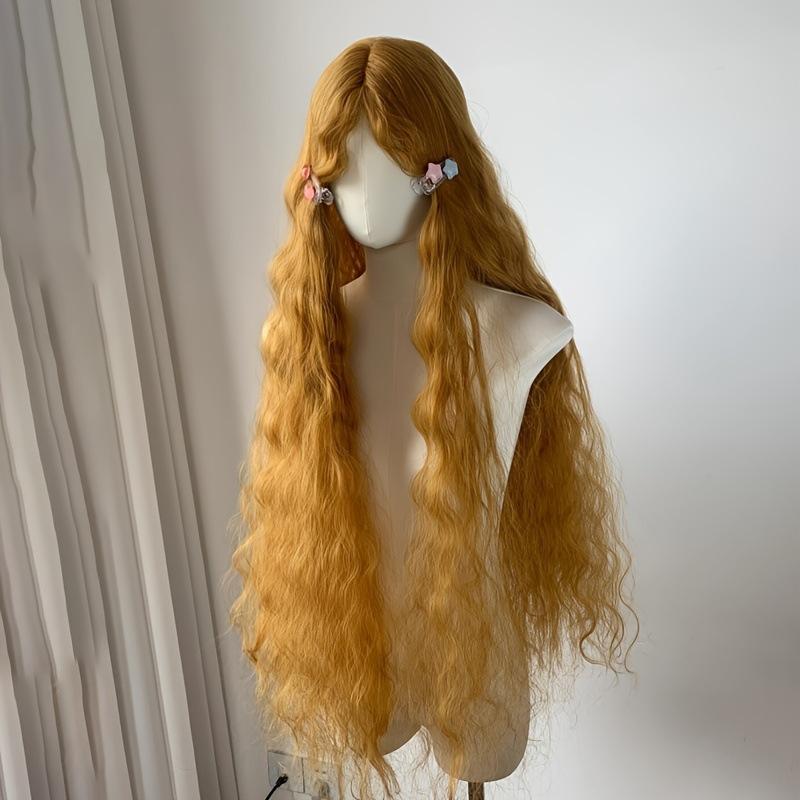 Goldgelbe Flauschige Wollrolle Mechanismus Synthetische Perücke | Europäische und Amerikanische Retro Lolita Super Lange Haarabdeckung