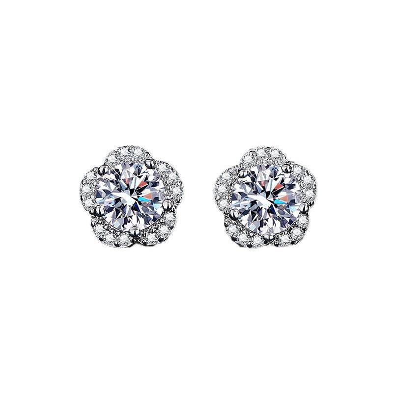 Korean Style Dongdaemun Flower Zirconia S925 Stud Earrings for Women