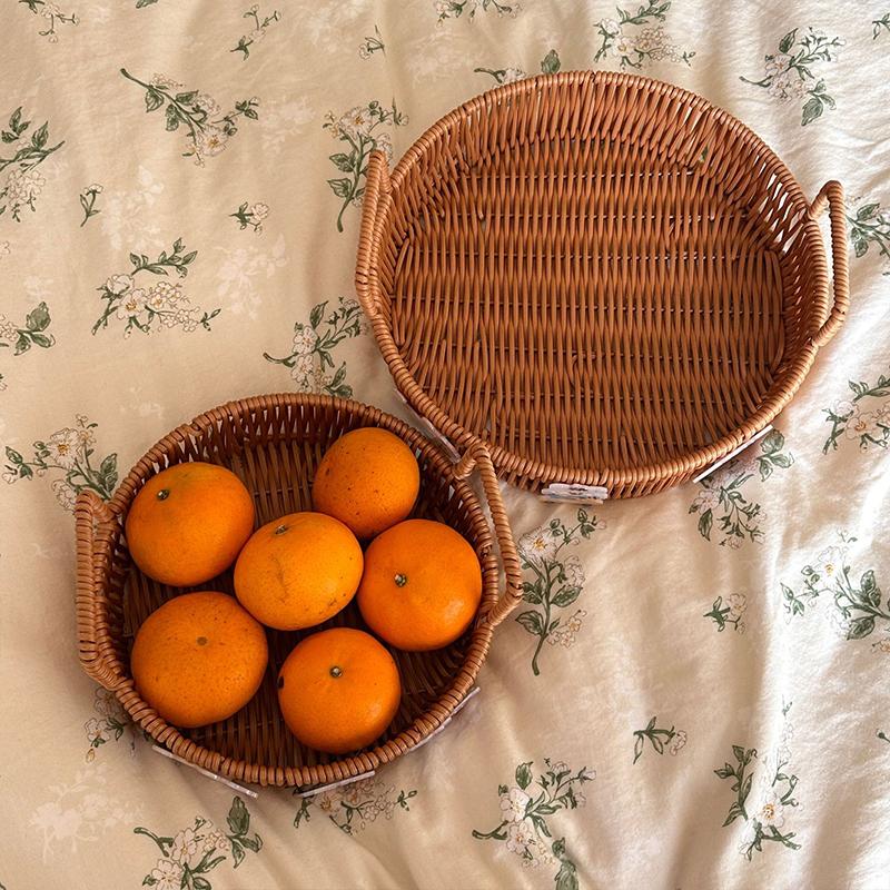 1PC Imitation Rattan Storage Supplies Round Shape Home Storage Tray Party Food Plate Kitchen Handwoven Picnic Food Tray 3 Sizes