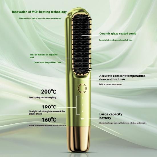 Wireless Straight Hair Comb Anti-Scalding Design 3-Speed Temperature LED Display USB Charging Hair Straightener