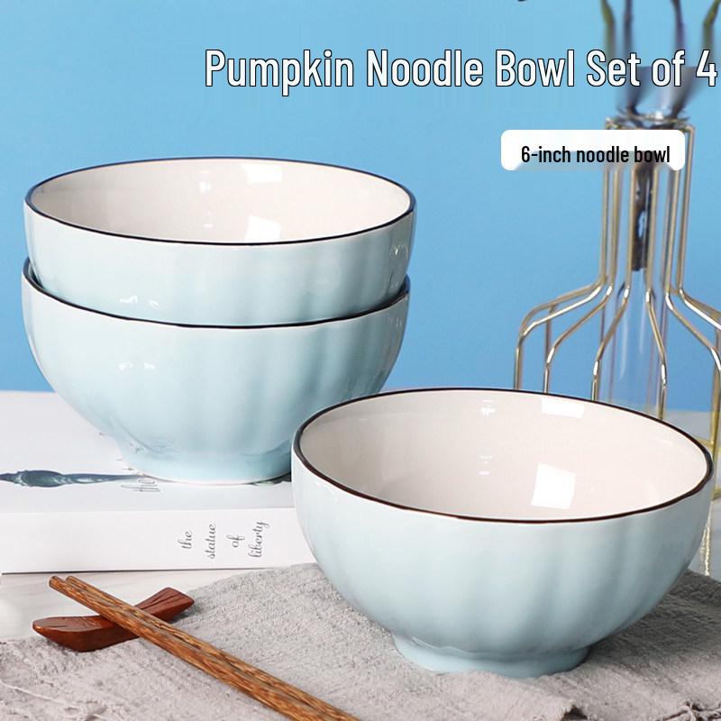 Set of 4 Large Japanese-Style Pumpkin Cartoon Noodle Bowls - Cute & Personalized Tableware