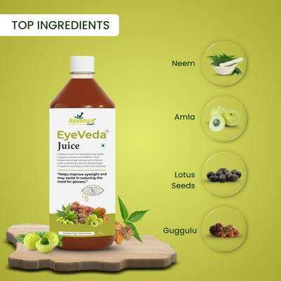 Ayumcure EyeVeda Saft 1L | Ayurvedische Augenpflege mit 11+ Kräutern | Unterstützt den Augenkomfort, Reduziert Augenbelastung & Müde Augen | Ohne Zuckerzusatz | Für Männer