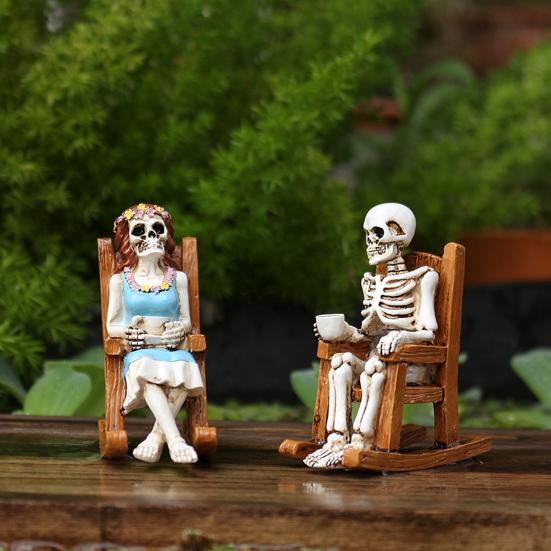 Skeleton Couple Figurine Resin Male And Female Skeleton Ornament Skeleton On Rocking