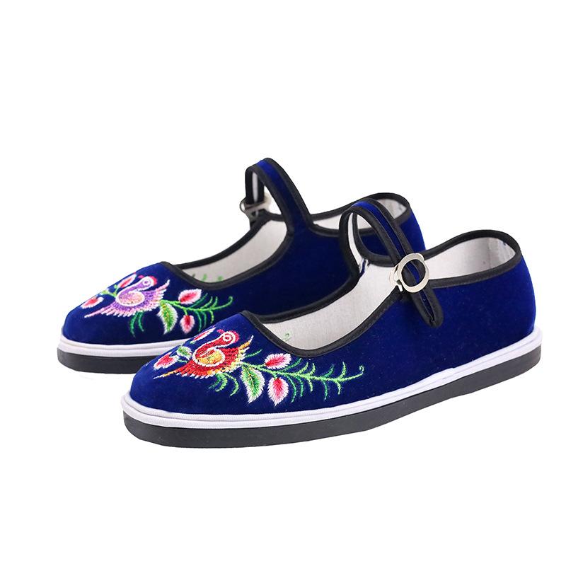 Wedding red shoes big red corduroy embroidery handmade online buckle belt women's shoes for relatives and friends to compensate for marriage shoes