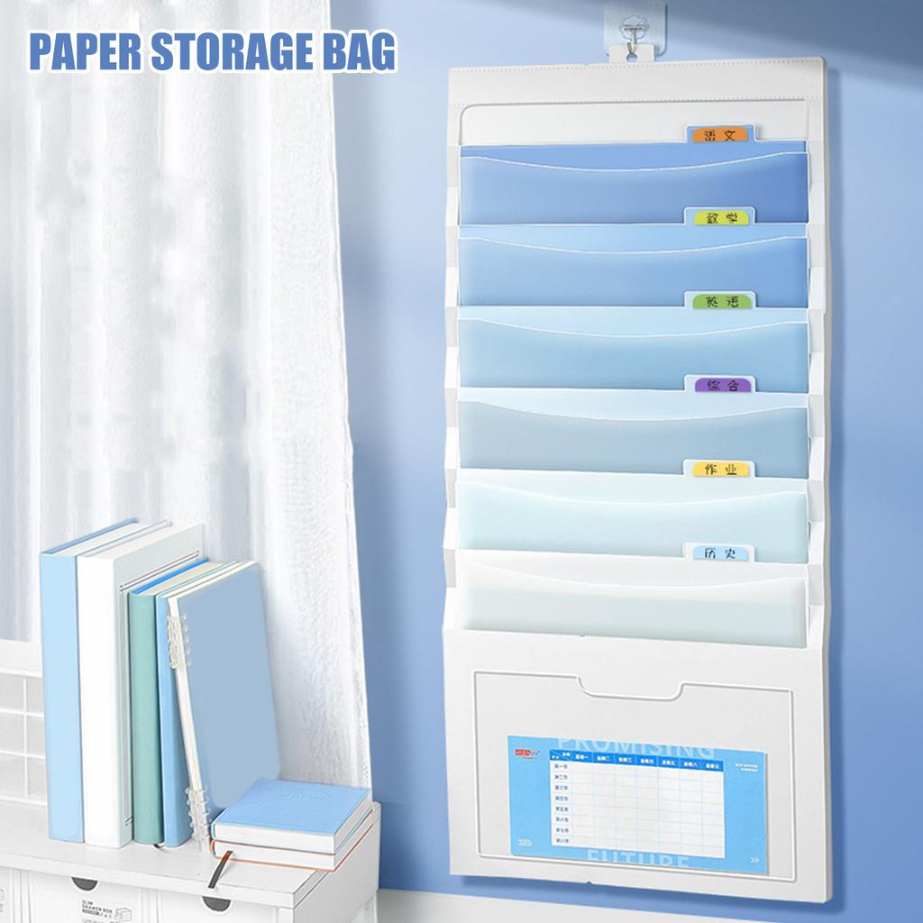 Wall Mounted File Organiser 6 Pocket Expandable Document Case Letter Size Folding Sorting Bag for School Office Supplies